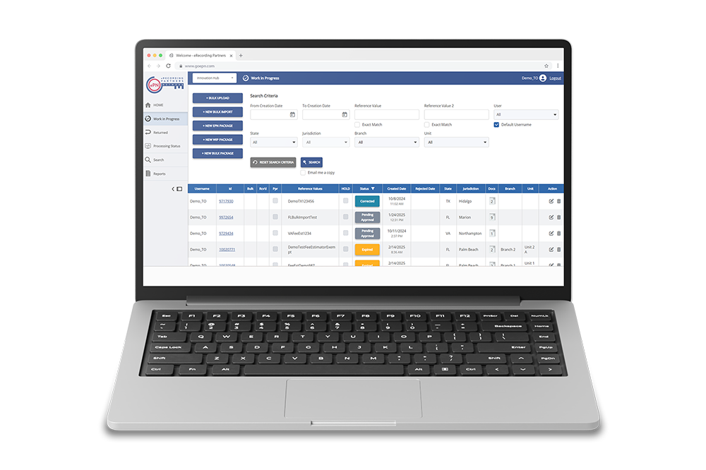 Laptop Mockup showing ePN UI